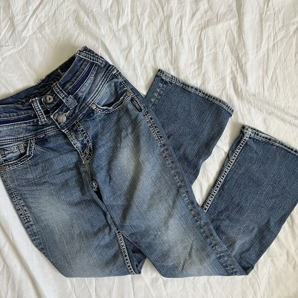 Y2K Silver Jeans Suki Surplus Mid Rise Bootcut Jeans Medium Wash 27x32